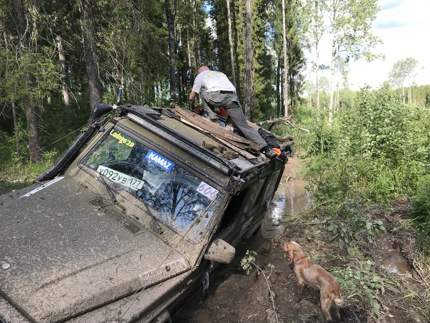 Подготовленный Mercedes G-Class на бездорожье в лесу, Ленобласть